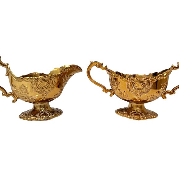 Vintage Gold Holiday Imports Crown Gold Heavy Sugar & Creamer - Picture 9 of 12